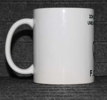 Weiße Tasse mit Spruch  "ICH KAUFE UND MÖCHTE LÖSEN "F_CK D_CH" "